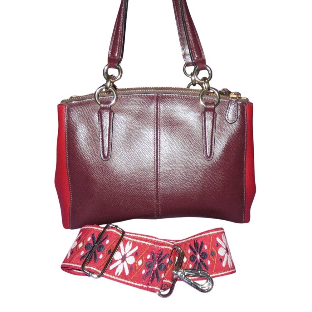 Coach 2016 Christie Mini 2 way Carryall Maroon Red Color block Leather Satchel - Picture 2 of 12
